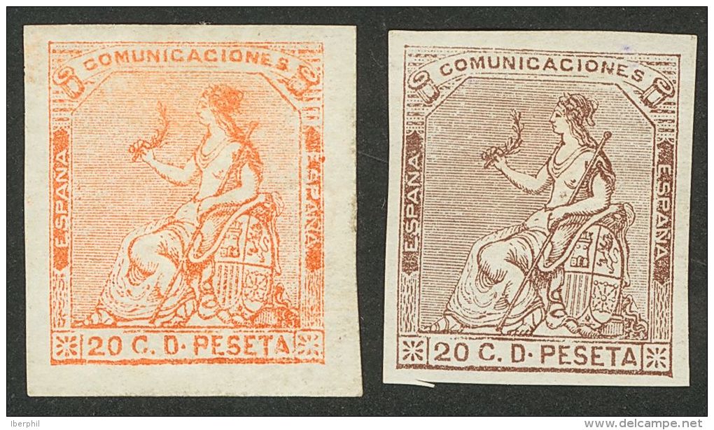 I REPUBLICA. 20 Cts Naranja Y 20 Cts Casta&ntilde;o. ENSAYOS DE COLOR Y SIN DENTAR. MAGNIFICOS. (Gálvez 863/64) - Unused Stamps