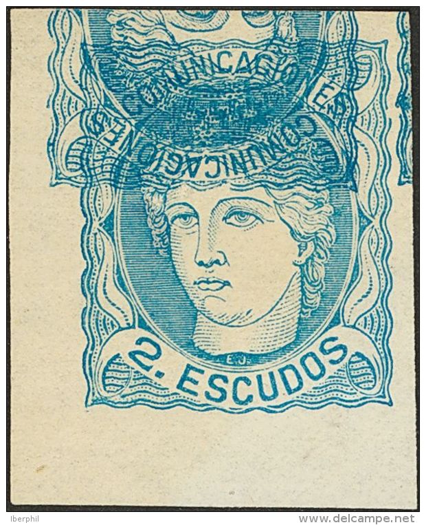 GOBIERNO PROVISIONAL. 2 Escudos Azul. ENSAYO DE COLOR Y SIN DENTAR (doble Impresión, Una Invertida). MAGNIFICA. ( - Unused Stamps