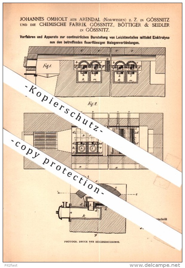 Original Patent - Böttiger & Seidler In Gößnitz / An Der Poststraße ,1885, Apparat Für Elektrolyse , Omholt Auf Arendal - Bad Bibra