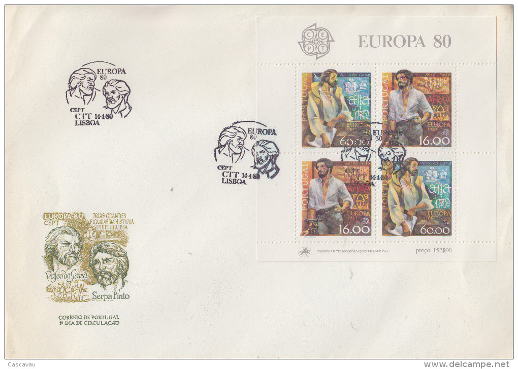 Enveloppe  FDC  1er  Jour   PORTUGAL   Bloc  Feuillet   EUROPA  1980 - 1980