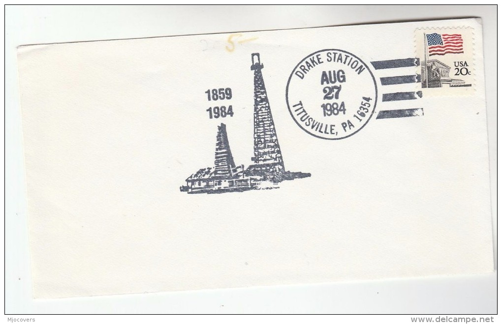 1984 TITUSVILLE Pa COVER EVENT Pmk Illus OIL DERRICK Usa Stamps Energy Petrochemicals Minerals - Pétrole