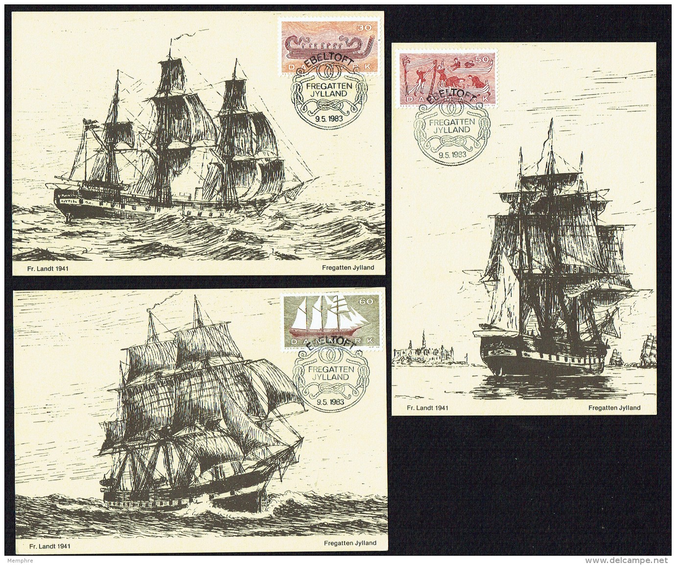 1983  Navires Historiques  Oblitér. Frégatte Jylland Au Port D'Ebeltoft - Maximum Cards & Covers