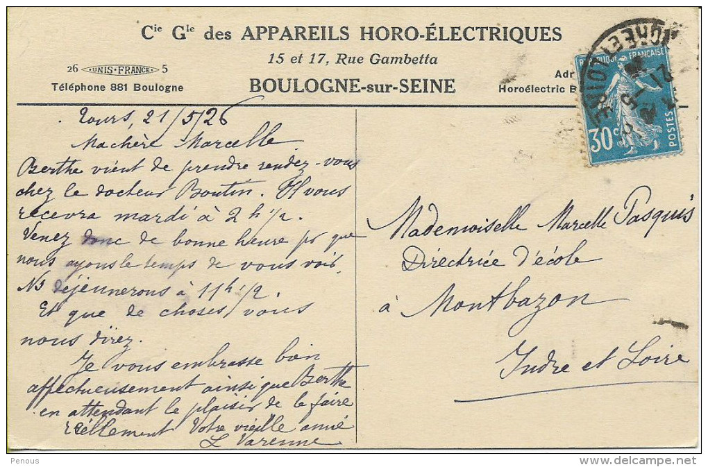 BOULOGNE S/SEINE Cie GLE Des APPAREILS HORO-ELECTRIQUES Publicité LA BULLE-CLOCK - Boulogne Billancourt
