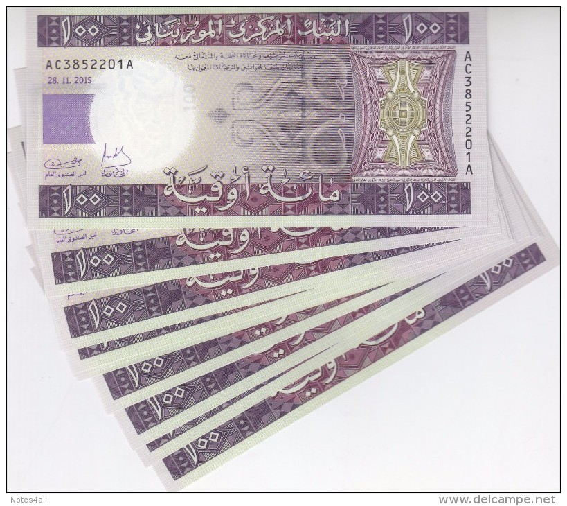 MAURITANIA 100 OUGUIYA 2015 P-16b LOT X10 UNC NOTES  */* - Mauritania