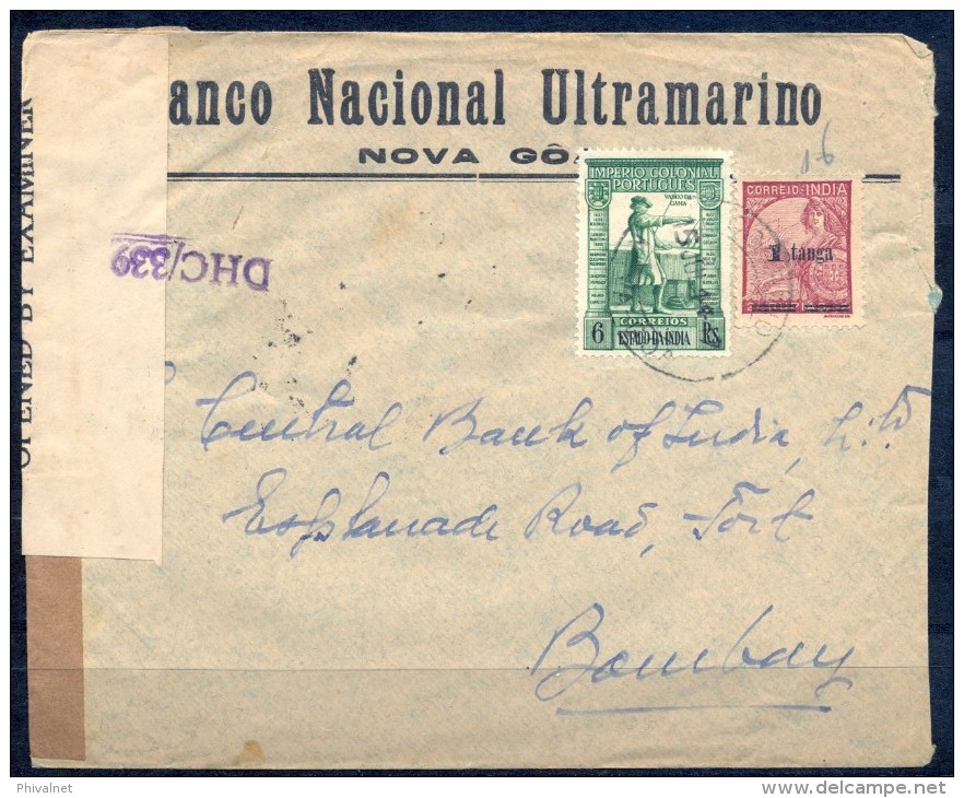 1943 , INDIA PORTUGUESA , NOVA GOA - BOMBAY , SOBRE CERTIFICADO , CENSURAS - Portuguese India