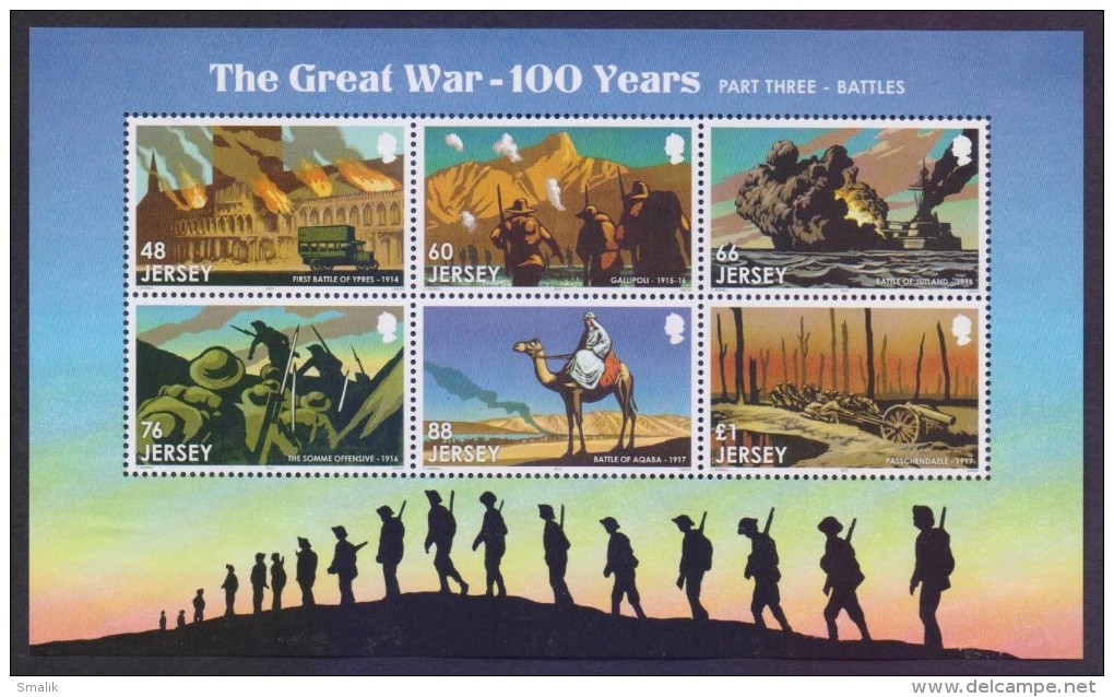 JERSEY 2016 MNH - WWI The Great WAR 100 Years Part Three Battles, Aqaba, Camels, Miniature Sheet - Jersey