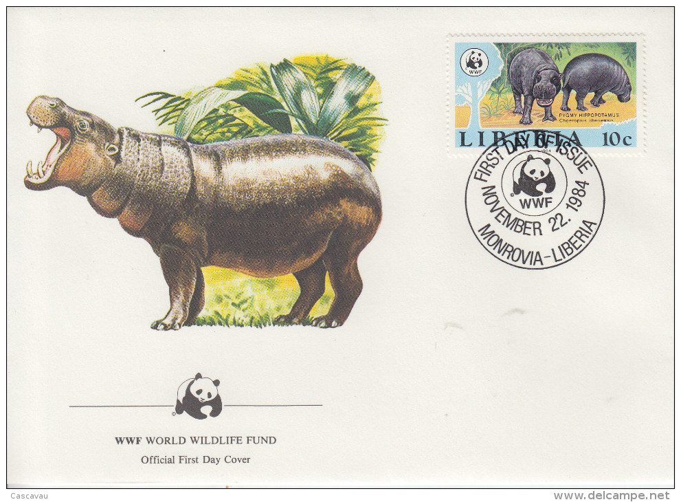 Enveloppe  FDC   1er   Jour   LIBERIA    HIPPOPOTAME      WWF    1984 - FDC