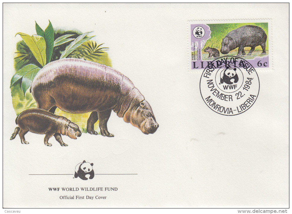 Enveloppe  FDC   1er   Jour   LIBERIA    HIPPOPOTAME      WWF    1984 - FDC