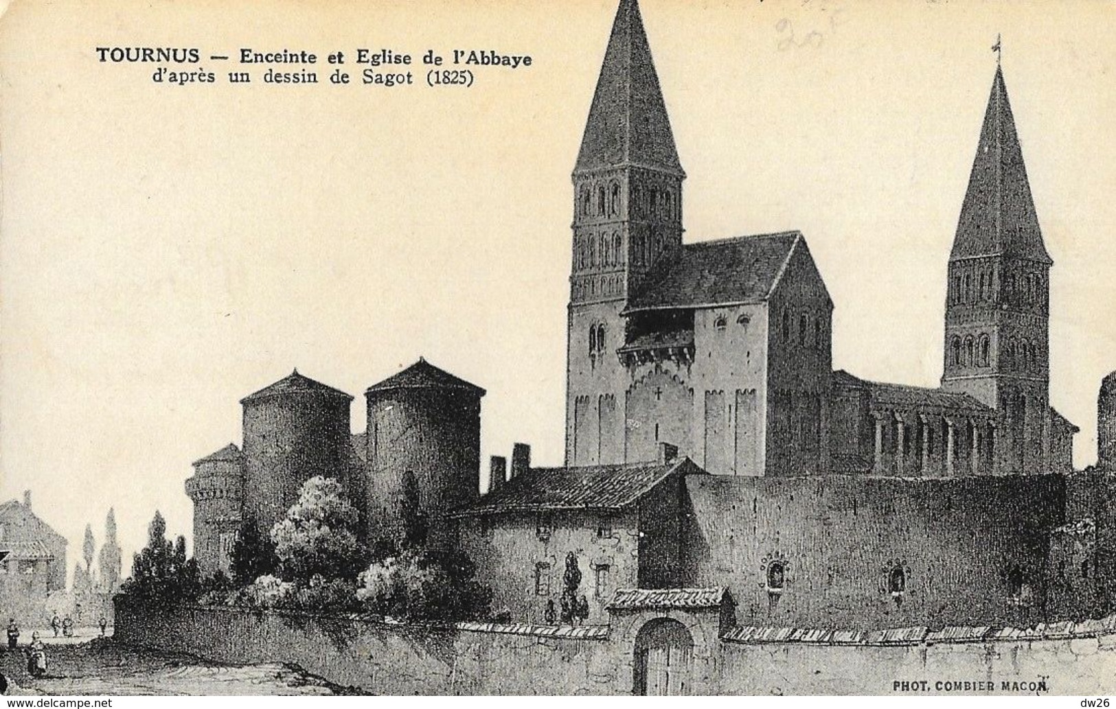 Tournus (Saône-et-Loire) - Enceinte Et Eglise De L'Abbaye, D'après Un Dessin De Sagot - Photo Combier - Autres & Non Classés