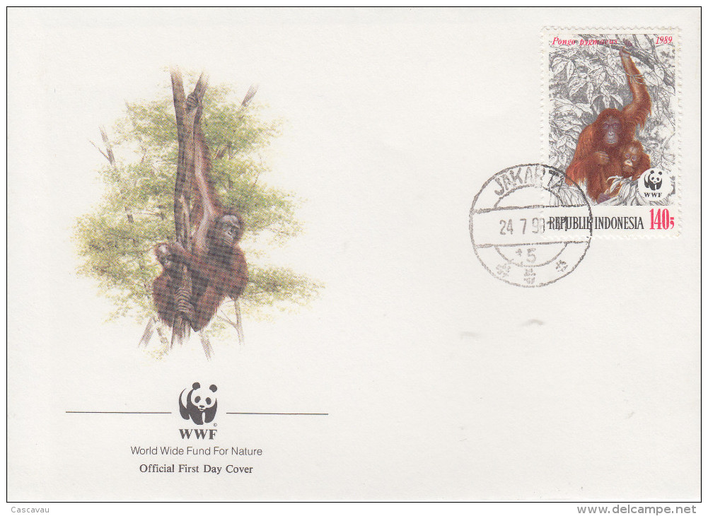 Enveloppe  INDONESIE    SINGE   L´ ORANG - OUTANG   WWF    1990 - FDC