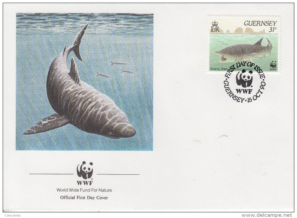 Enveloppe  FDC   1er   Jour    GUERNSEY      REQUIN  PELERIN      WWF    1990 - FDC