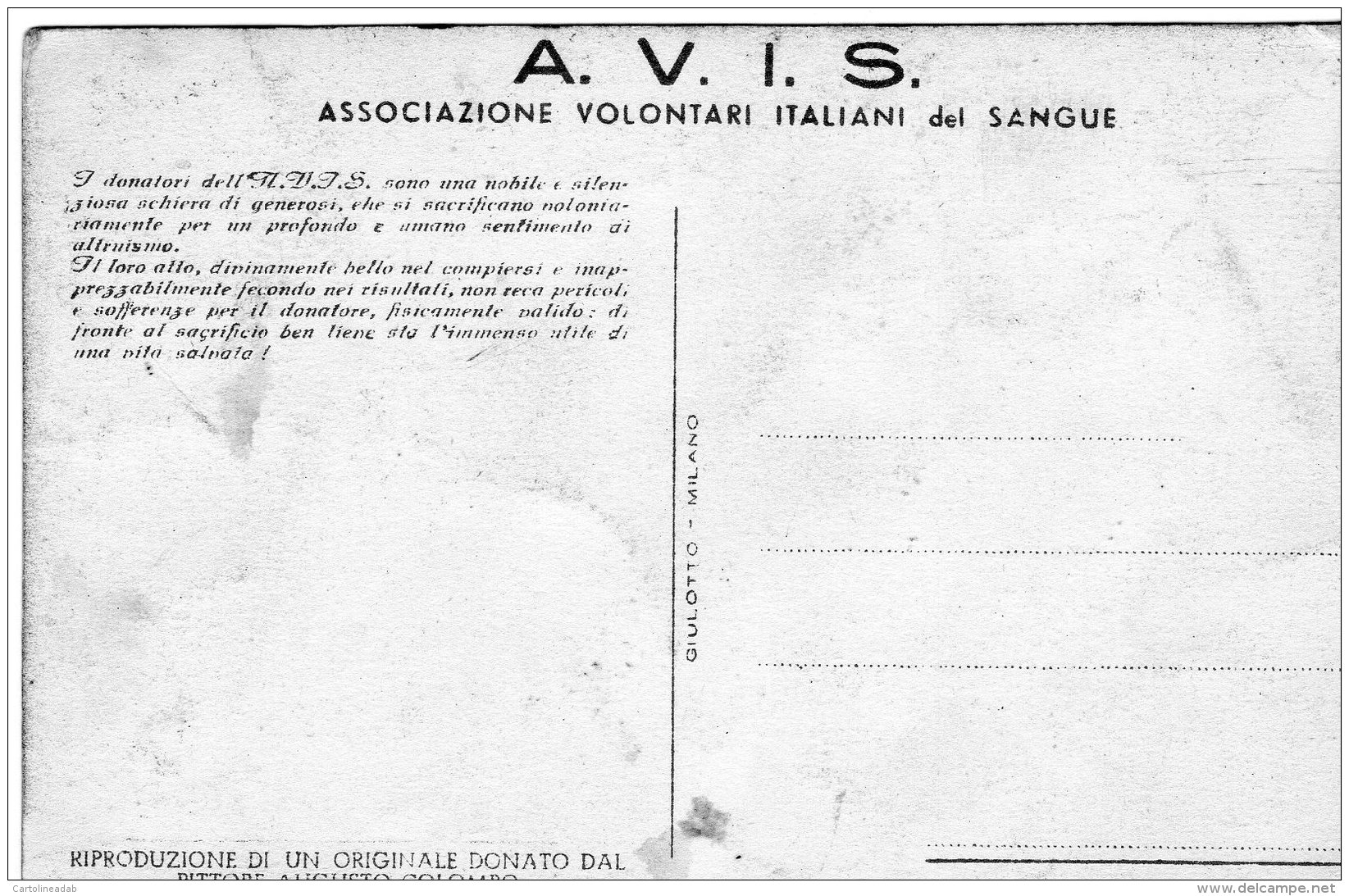 [DC9593] CPA - A.V.I.S. - ASSOCIAZIONE VOLONTARI ITALIANI SANGUE CHARITAS USQUE AD SANGUINEM Non Viaggiata Old Postcard - Altri & Non Classificati