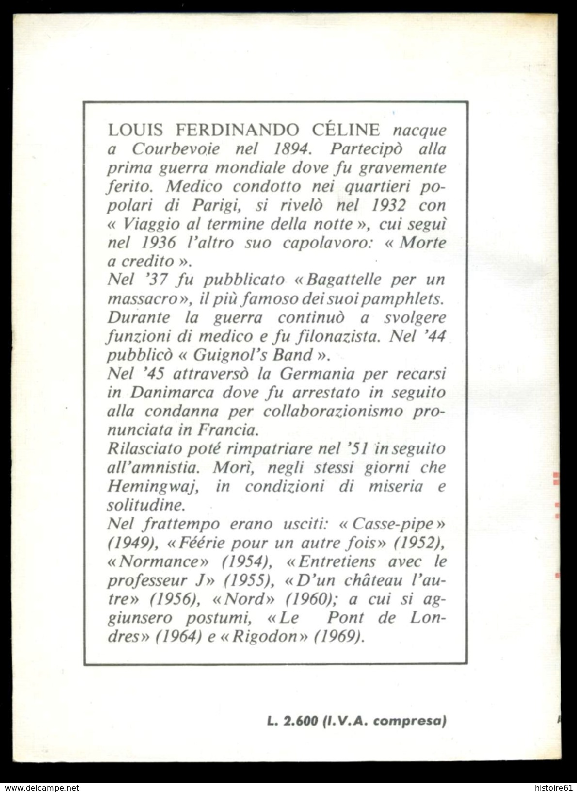 Louis-Ferdinand CÉLINE. BAGATTELLE PER UN MASSACRO. Editrice Aurora. - Grands Auteurs