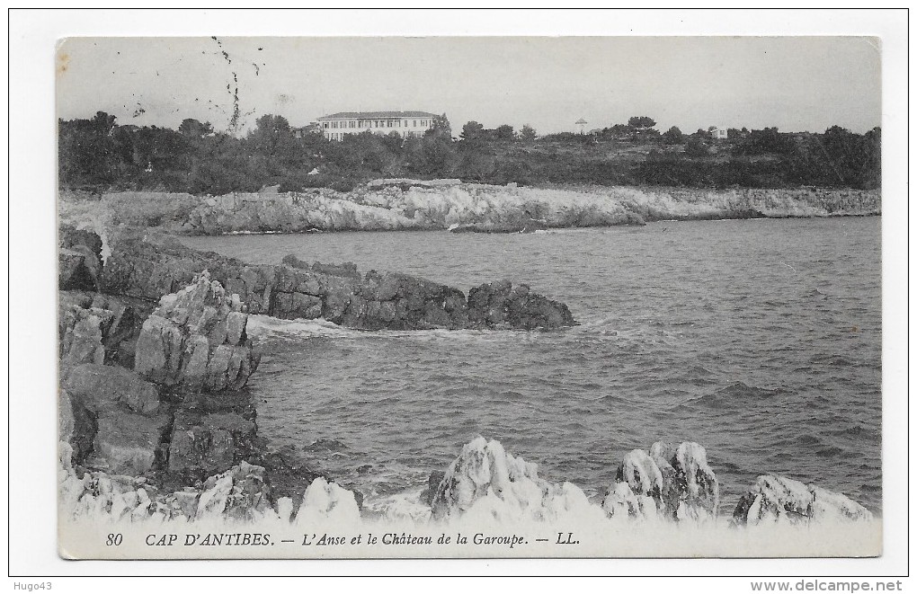 (RECTO / VERSO) CAP D' ANTIBES EN 1912 - N° 80 - L' ANSE ET LE CHATEAU DE LA GAROUPE - BEAU CACHET - CPA - Cap D'Antibes - La Garoupe