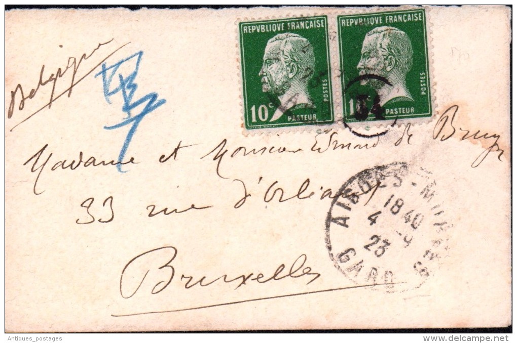 Lettre Paire Pasteur 10c Aigues Mortes Gard Pour Bruxelles - 1922-26 Pasteur