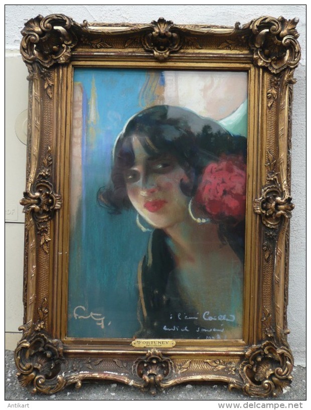 Léon Ernest Fortuné ANDRIEUX, Dit FORTUNEY (1875-1951) - Portrait De GITANE - Pastel Signé 1913 - Pasteles