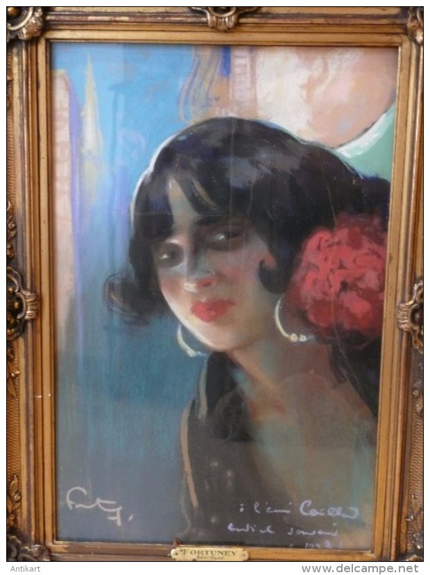 Léon Ernest Fortuné ANDRIEUX, Dit FORTUNEY (1875-1951) - Portrait De GITANE - Pastel Signé 1913 - Pastell