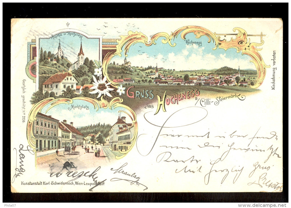 Gruss Aus Hochenegg B Cilli - Steiermark / Litho., Year 1898 / Circulated Long Line Postcard - Slovénie