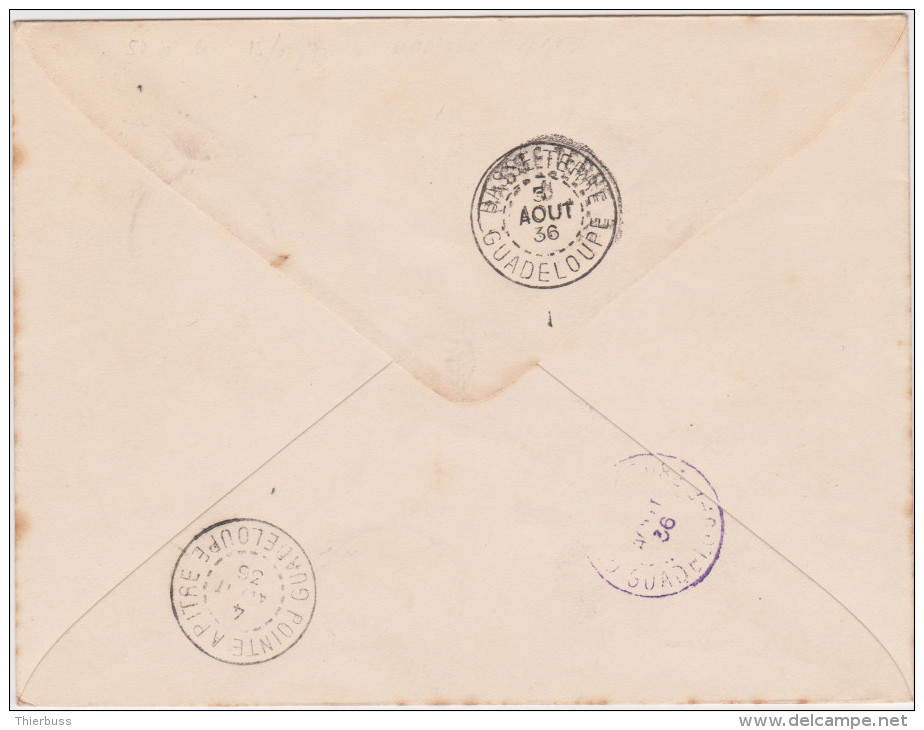 Premiere Liaison Aerienne Guadeloupe Les Saintes Marie Galante Désirade Basse Terre 3 Août 1936 Yvert 110 Et 87 - Briefe U. Dokumente