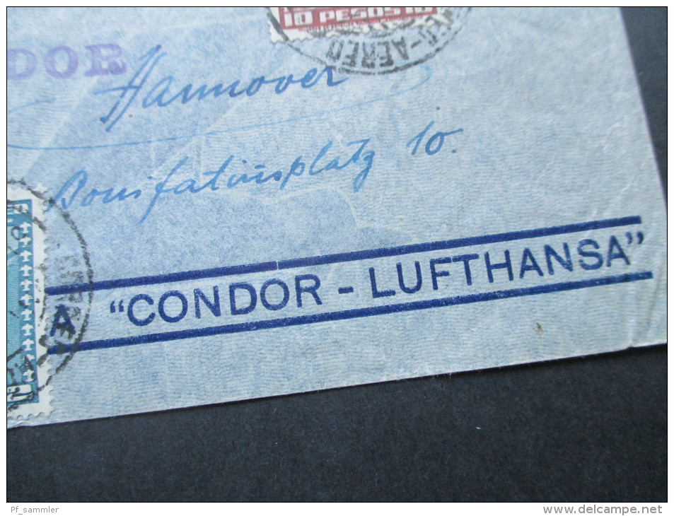 Chile 1938 Luftpost Condor Lufthansa Mischfrankatur! Via Condor Nach Hannover! Zeppelin?! - Cile