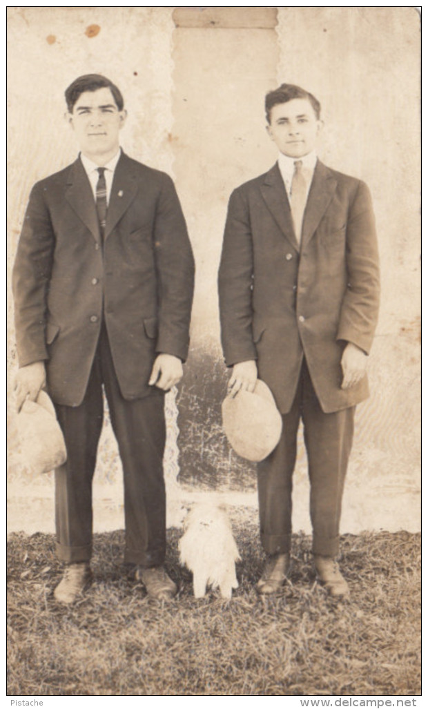 Real Photo - Two Unknown Men & A Small Dog - Snook Bros - 2 Scans - Men