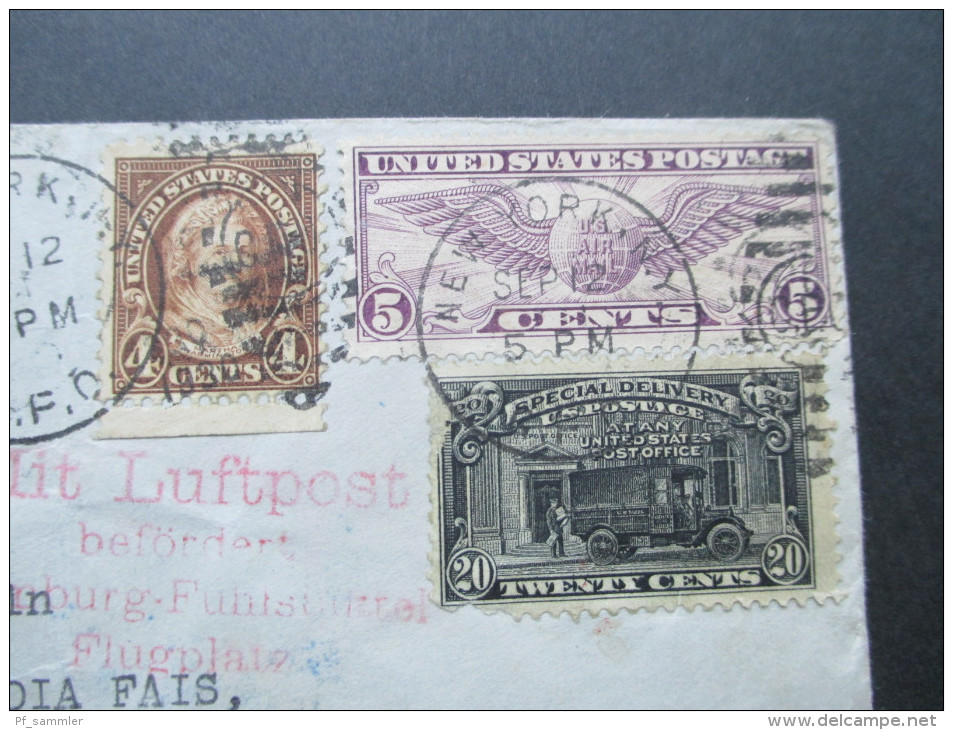 USA 1930 Special Delivery Expres Brief / Mit Luftpost Befördert Hamburg Fuhlsbüttel Flugplatz. Cedarhurst - Karlsruhe. - 1c. 1918-1940 Covers