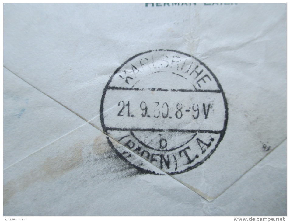 USA 1930 Special Delivery Expres Brief / Mit Luftpost befördert Hamburg Fuhlsbüttel Flugplatz. Cedarhurst - Karlsruhe.