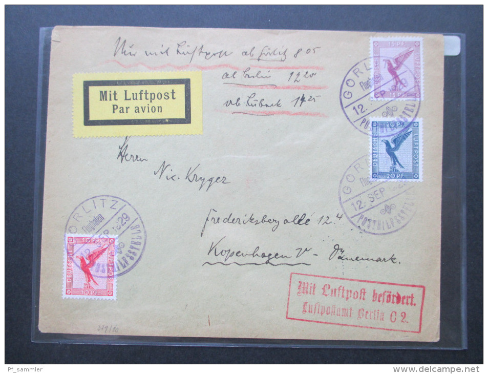 DR 1929 Mit Luftpost Befördert Luftpostamt Berlin C2. Hartha - Kopenhagen. Görlitz Flughafen. Posthilfstelle. RAR! - Poste Aérienne & Zeppelin