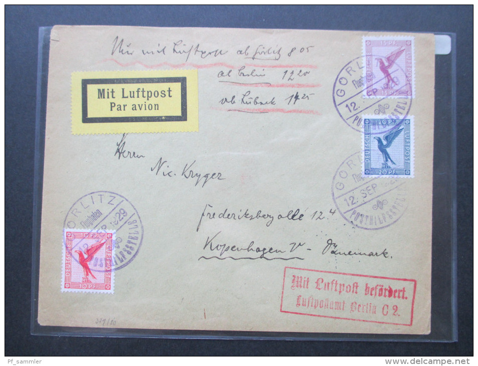 DR 1929 Mit Luftpost Befördert Luftpostamt Berlin C2. Hartha - Kopenhagen. Görlitz Flughafen. Posthilfstelle. RAR! - Airmail & Zeppelin