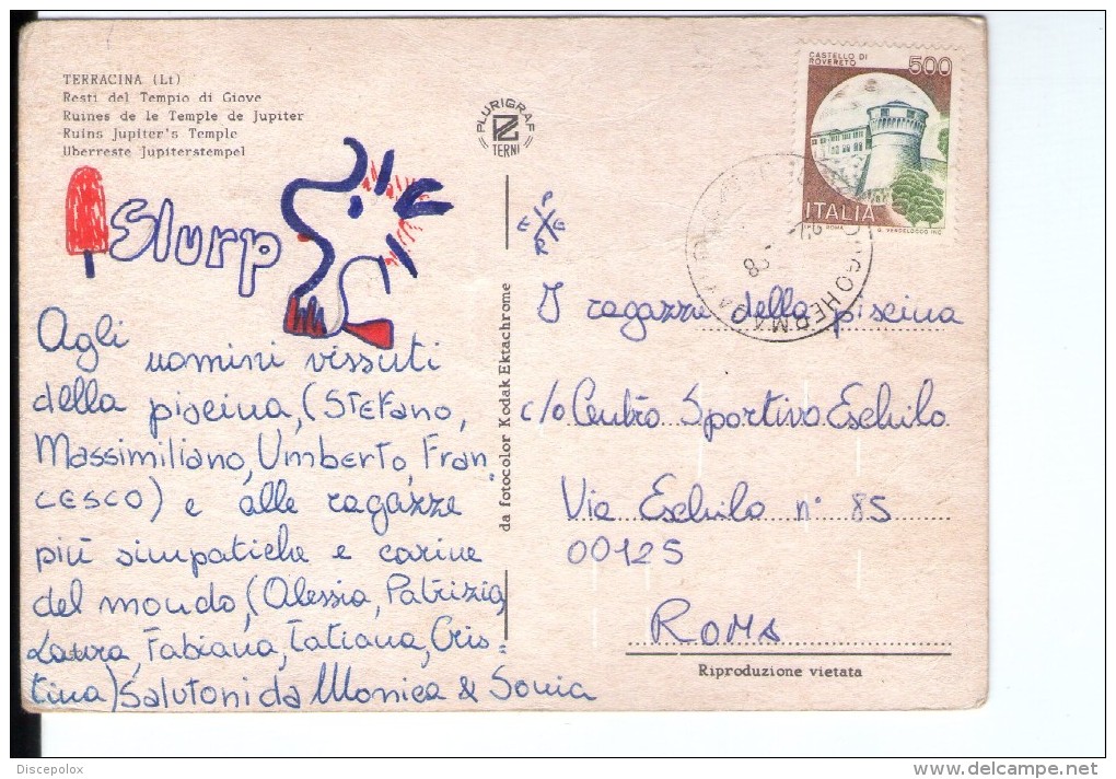 Q3545 Cartolina Del Lazio - TERRACINA (latina) Resti Del Tempio Di Giove + DISEGNO DI SNOOPY SUL RETRO - Altri & Non Classificati