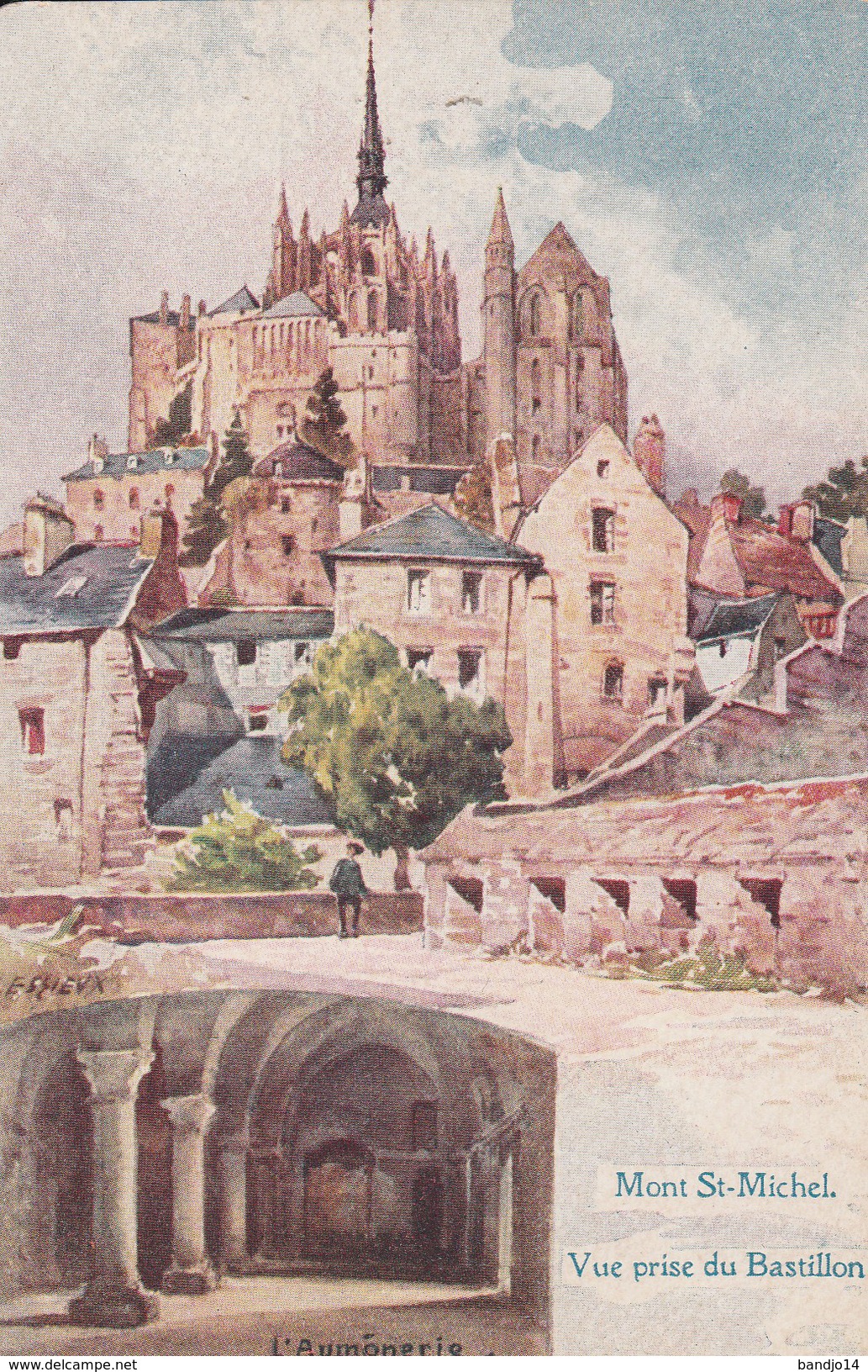 Illustrateur Lessieux - Mont St Michel (vue Prise Du Bastillon) Scan Recto-verso - Lessieux