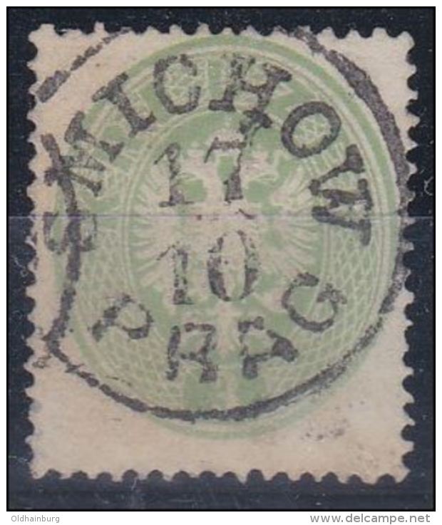 4065m: Österreich 1863, ANK 31 B Hellgrün, Smichow (ANK 19.- €) - Gebraucht