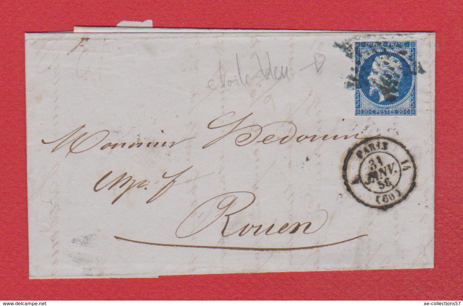 Lettre / De Paris / Pour Rouen /  31 Janvier 1856 / Cachet étoile - 1849-1876: Classic Period