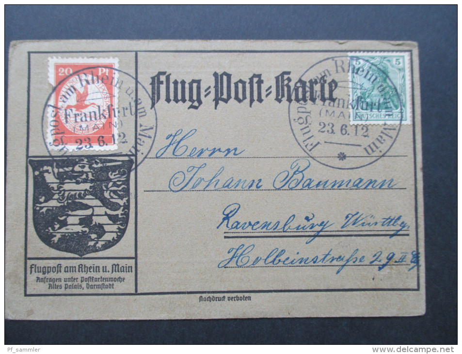 DR 1912 Flugpost Am Rhein II  Bedarf! Flugpost Karte. Frankfurt Main. 23.6.1912 Letzttag!! - Luft- Und Zeppelinpost