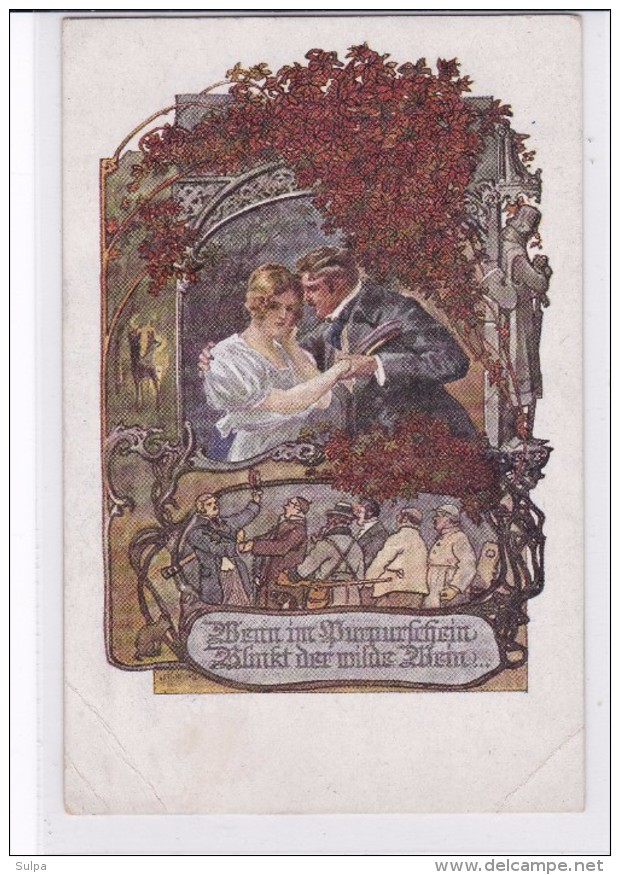 Heil Sonnenwende ! Vignette Auf Ansichtskarte 1918 Paar, Jugendstil - Sonstige & Ohne Zuordnung