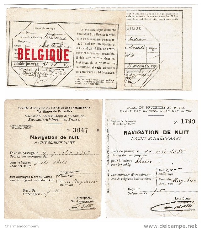 10 Documents C1935 Yacht Belge THETIS, Douanes, Droits De Navigation, Halage Calais, Dover Harbour, Navigation De Nuit.. - Autres & Non Classés