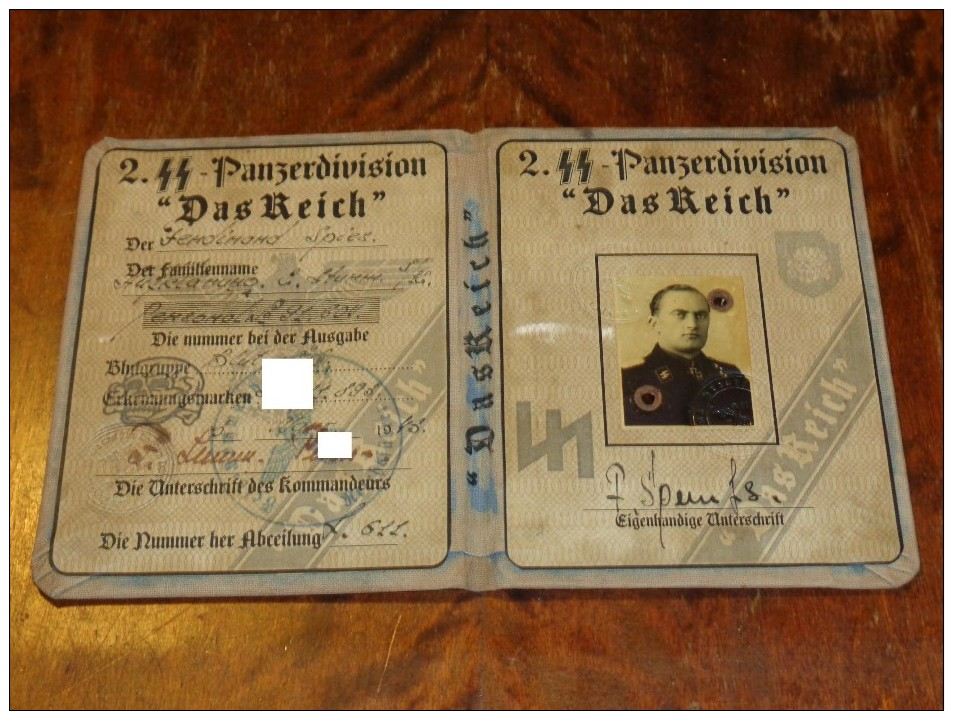 WW2 German, Nazi, 2. SS Panzerdivision Panzergrenadier Das Reich  ID, Document Auswies, Not Original - 1939-45