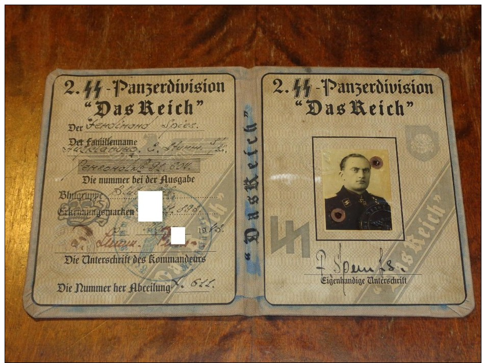 WW2 German, Nazi, 2. SS Panzerdivision Panzergrenadier Das Reich  ID, Document Auswies, Not Original - 1939-45