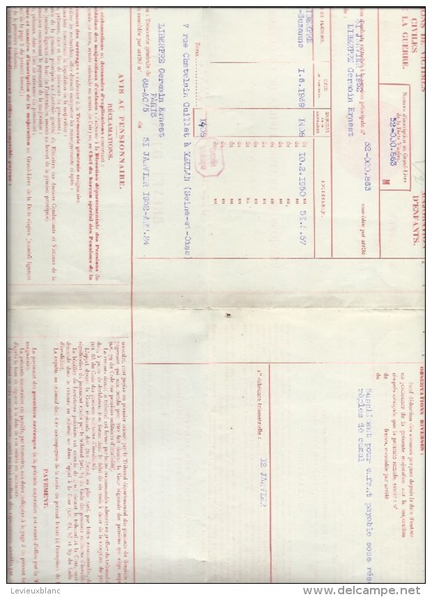 Ministére Des Finances/ Pensions De Victimes Civiles De La Guerre/Invalide/Brevet D´inscription/1954   BA40 - Documents