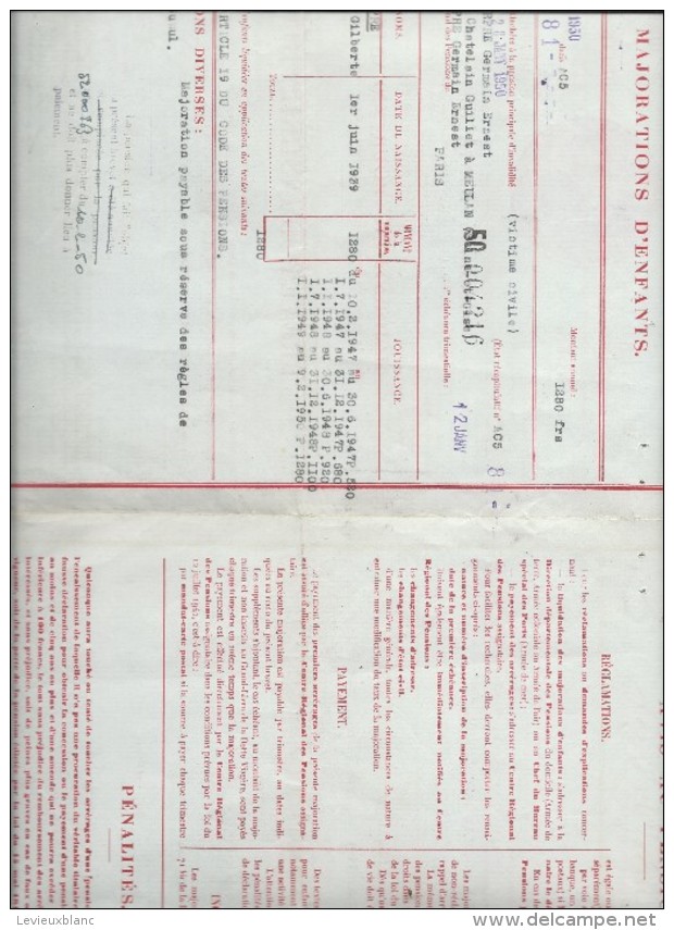 Ministére Des Finances/ Pensions D´Invalidité/Majorations Pour  Enfants/Brevet D´inscription/1950   BA41 - Dokumente