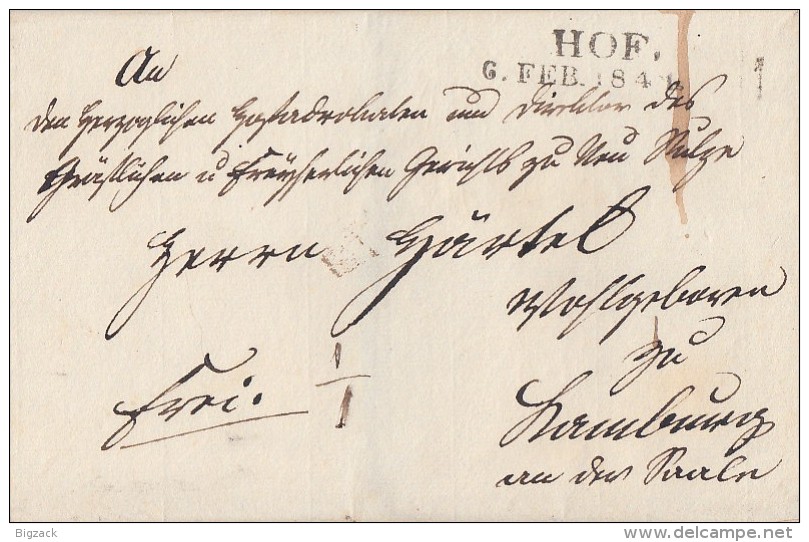 Bayern Brief L2 Hof 6.2.1841 - Vorphilatelie