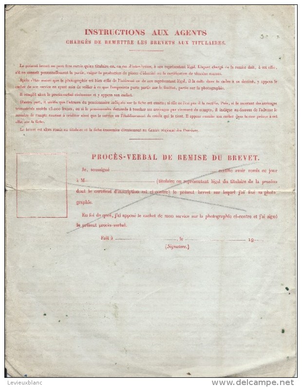 Ministére Des Finances/ Pensions D´Invalidité/Invalide/Brevet D´inscription/1950   BA42 - Documents