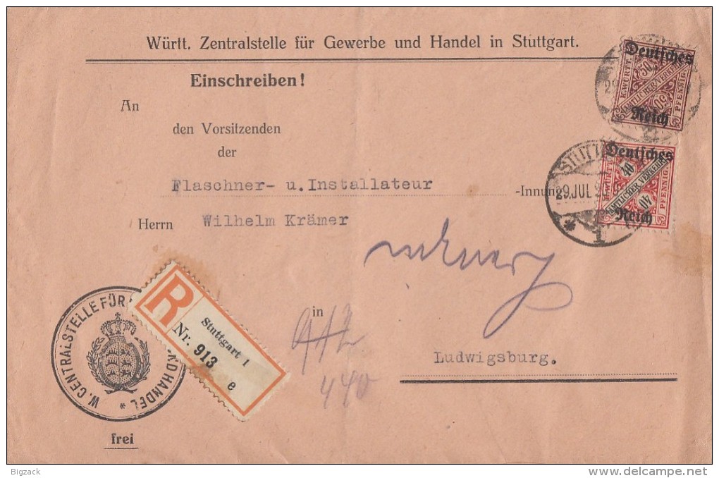 DR Dienst-R-Brief Mif Minr.D62, D63 Stuttgart 29.7.20 - Dienstmarken