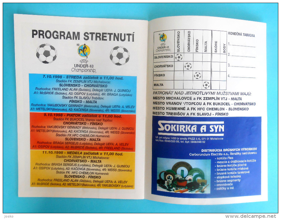 UEFA UNDER-18 CHAMPIONSHIP - SLOVAKIA CROATIA FINLAND MALTA football programme soccer fussball programm calcio programma