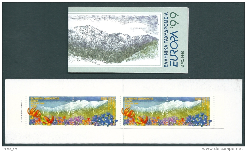 Greece 1999 Europa Cept Booklet - 2 2-Side Perforated Sets MNH - Carnets