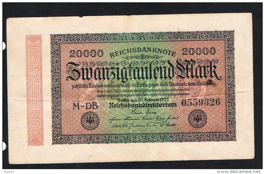 °°°  REICHSBANKNOTE  ZWANZIGTAUSEND   MARK  1923  BERLIN - 20.000 Mark