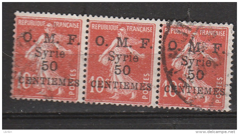 SYRIE N° 58 10C ROUGE TYPE SEMEUSE REPUBLIQUF AU LIEU DE RÉPUBLIQUE BANDE DE 3 OBL - Oblitérés