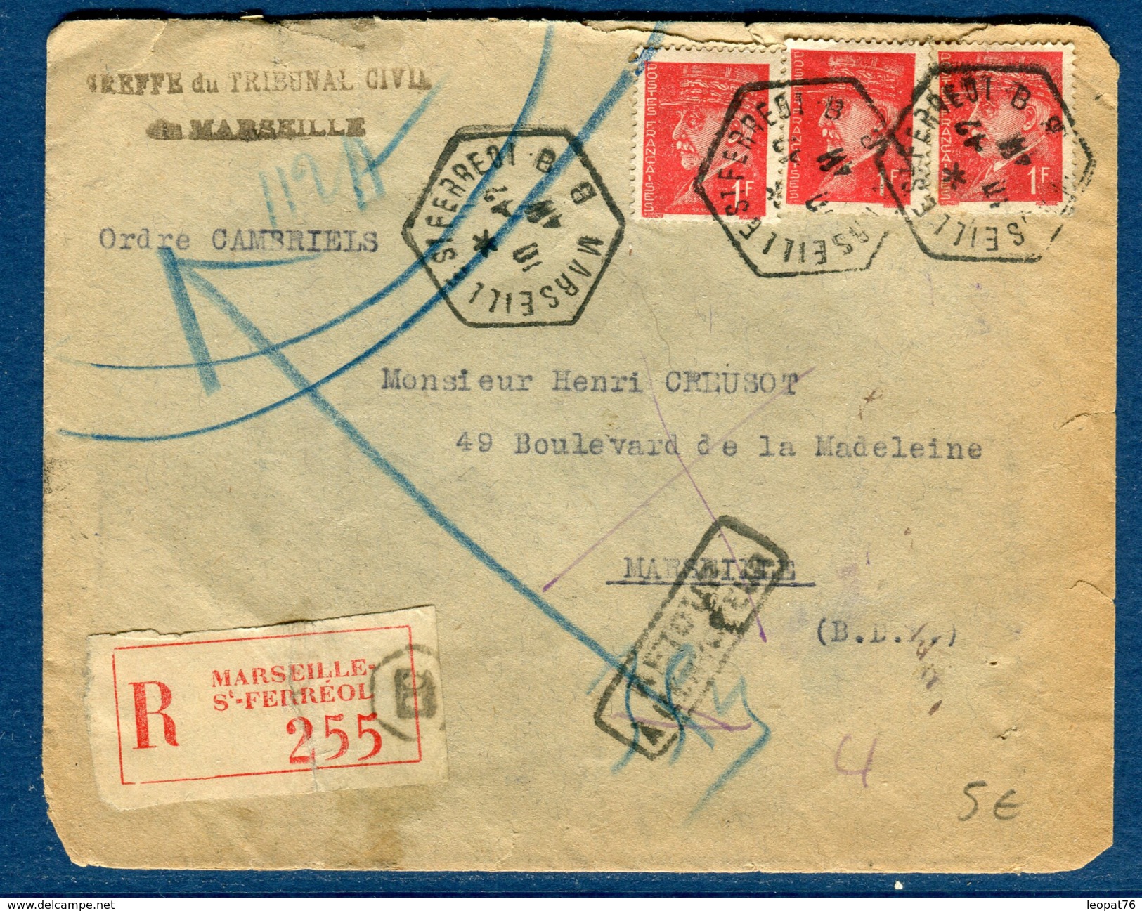 France - Enveloppe En Recommandée De Marseille Pour Marseille En 1941 Et Retour  Réf S 253 - 1921-1960: Période Moderne