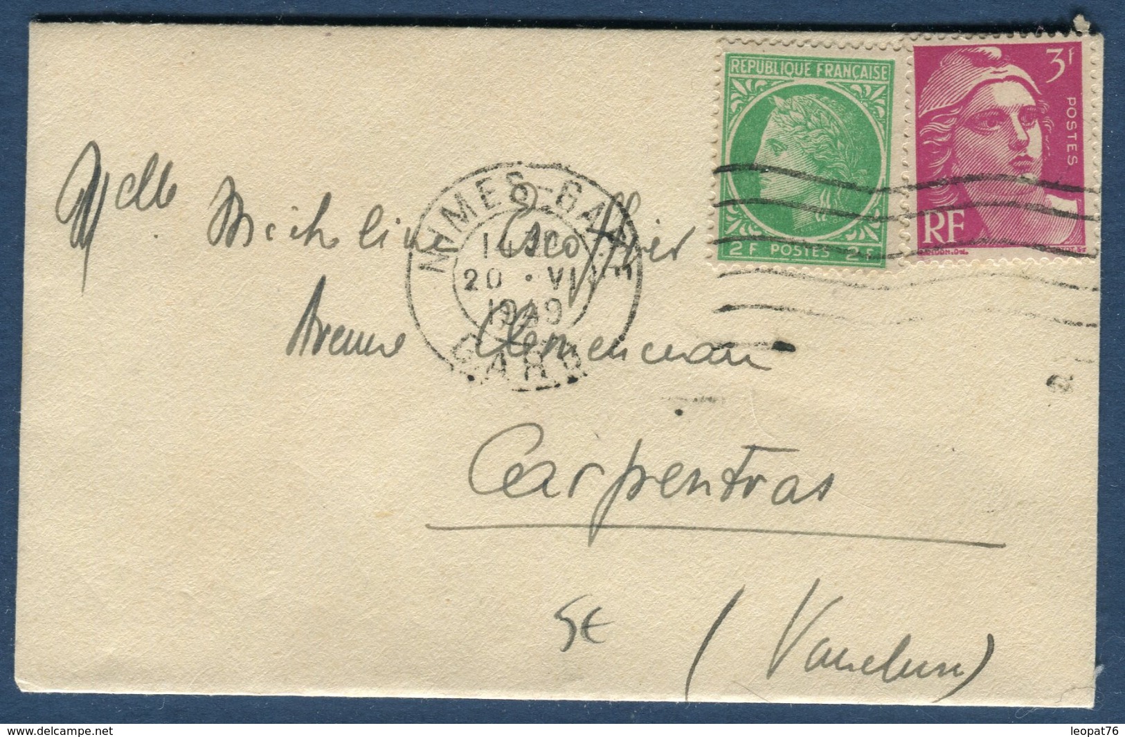 France - Enveloppe ( Format Carte De Visite ) De Nimes Pour Carpentras En 1949   Réf S 275 - 1921-1960: Période Moderne