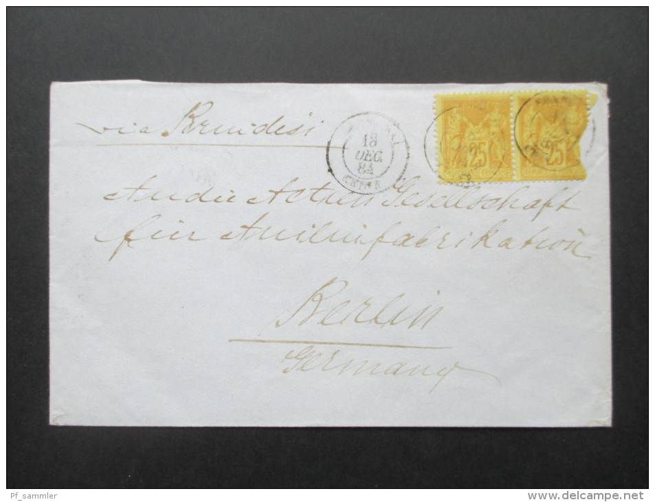 China / Französische Post 1884 Shanghai Via Brindisi Nach Berlin! Französiche Marken Verwendet! Seltener Beleg!! - Lettres & Documents